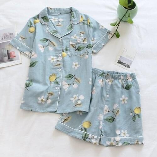 Summer Print Flowers Fruit Short Pyjamas Women 100% Cotton Ladies Pajama Set Shorts Japanese Simple Cute Cartoon Homewear Pijama