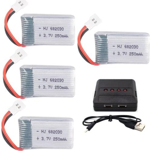 3.7V 682030 250mAh Lipolymer High Rate Battery +Charger For drone Quadcopter Helicopter 51005 Plug