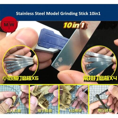 Stainless Steel Model Grinding Stick File Hobby Craft Tools for Gundam Military Model 10in1