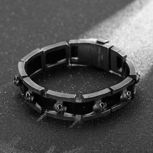HaoYi Mens 316 Stainless Steel Skull Head Retro Distressed Punk Style 240MM Heavy Duty Bracelet