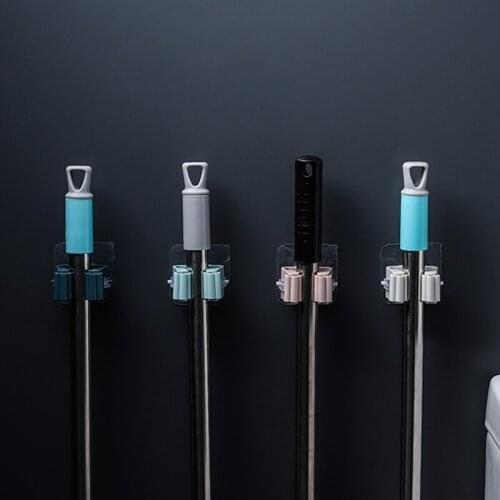 Wall Mounted Mop Organizer Holder Brush Broom Hanger Storage Rack Kitchen Tool Hanger Clip Seamless Mop Hook Organizer Bathroom