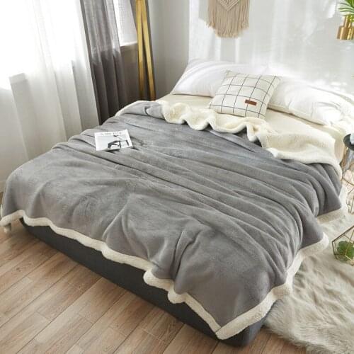 Large Warm Thicken Lambskin Throw Blanket Coverlet Fleece Fuzzy Sherpa Blankets For Beds Solid Sofa Deken Bedspread Cover Couch