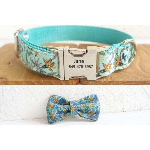 Pet Dog Collar Personalized Small Medium Large Dogs Collars Custom Engraved Name Adjustable Collar Puppy Bowknot Nylon Printed