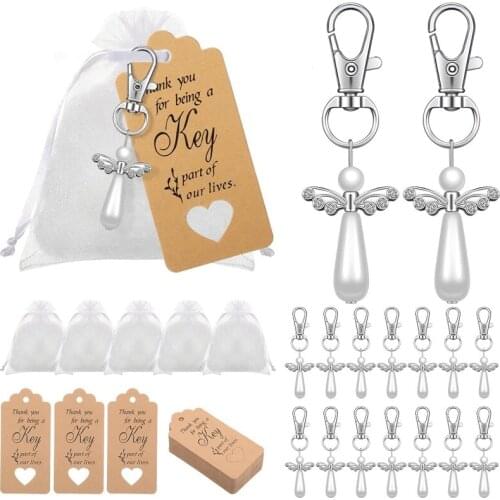 20Pcs Thank You Gift Angel Keychains Wedding Favors Guardian Angel for Christening Baby Shower Birthday Giveaway