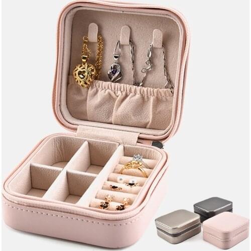 Portable Small Size Cosmetic Zipper Leather Storage Display Box Jewelry Organizer Travel Jewelry Case Boxes Jewelry Box Drawers