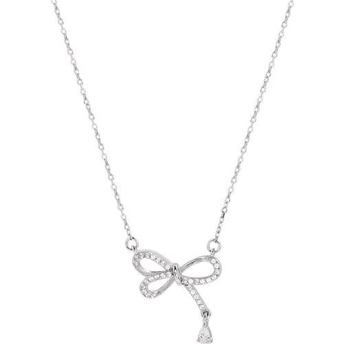 Simple Mosaic CZ Zircon Chain Bowknot Clavicle Chokers Necklaces for Women Jewelry Pendant Necklace