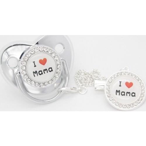 Luxury I Love MaMa BlingBling Silver Baby Pacifier With Clips Chupeta Sucette Infant Silicone Dummy Nipples Newest Baby Pacifier