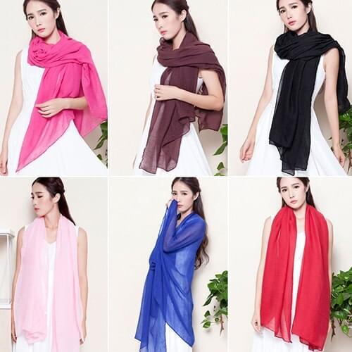 Womens Fashion Long Cotton Linen Scarf Shawl Solid Color Stole Pashmina