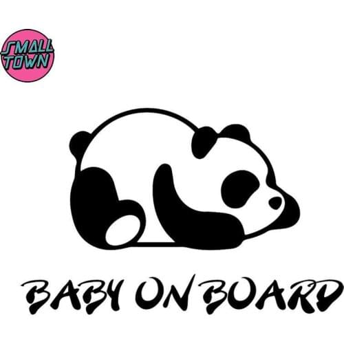 Small Town 16.7X10.8CM Tired Panda Funny Vinyl Decals BABY ON BOARD Animal Warning Car Sticker C25-0329