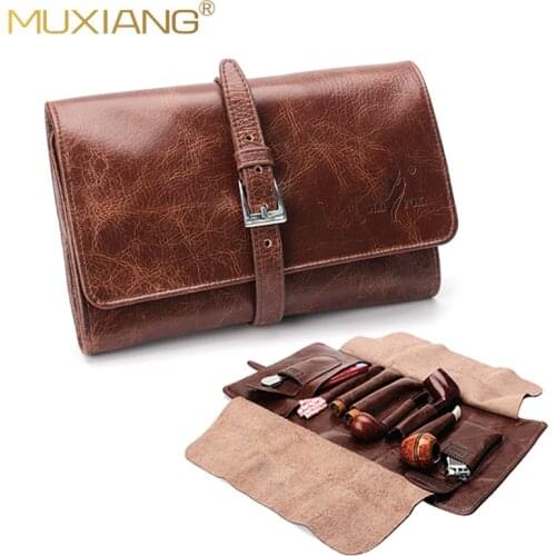 OLDFOX Leather Smoking Tobacco Pipe Pouch Bag Organize Case Pipe Accessories Tool Holder Pocket for 2 Pipe & 2 Cigar fc0008