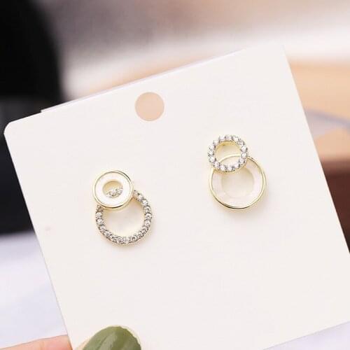 SWOUR New Fashion Jewelry S925 Silver Needle Cubic Zirconia White Enamel Double Hoops Circle Simple Stud Earrings Femme S529