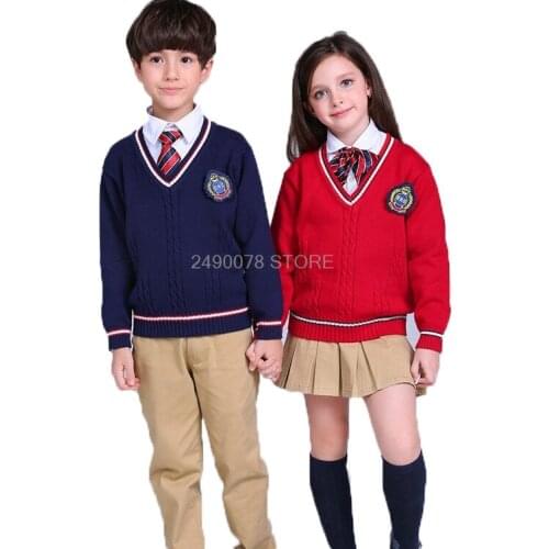 School Boys Girls Knitwear Sweater Teenager Kids Autumn Winter Cardigan Knitted Sweater Toddler Child Performance Dress 3-14Year