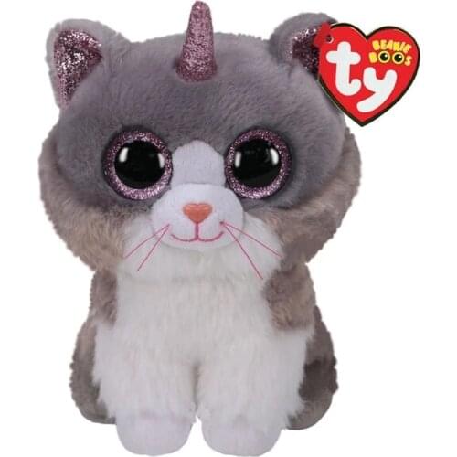Ty Beanie Big Eyes Grey Shiny Unicorn Round Face Cat Plush Stuffed Animal Collectible Soft Toy Doll Boy Girl Birthday Gift 15CM