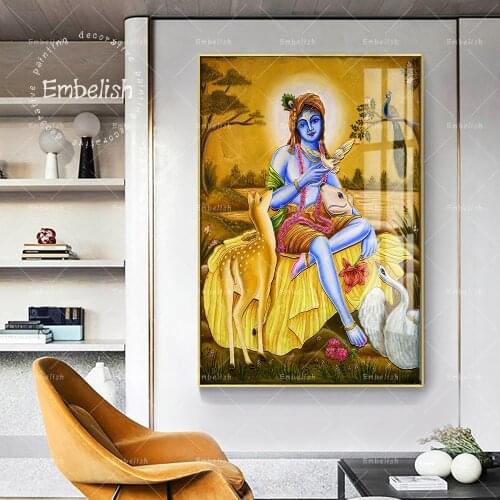 Embelish 1 Pieces God Radha Krishna Buddha Wall Art Pictures For Living Room Home Decor Posters HD Print Canvas Painting Artwork