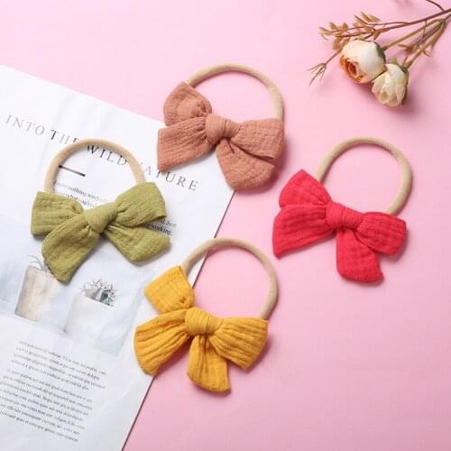 Baby Headband Cotton Linen Girls Hair Bows Accessories Candy Color Infant Spring Summer Hairbands Elastic Newborn Photo Props