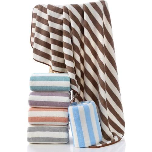 70x140cm Thicken Coral Fleece Stripe Soft Bathroom Bath Towel Adult Soft Quick-Dry Water Absorption Travel Beach Baths Towels