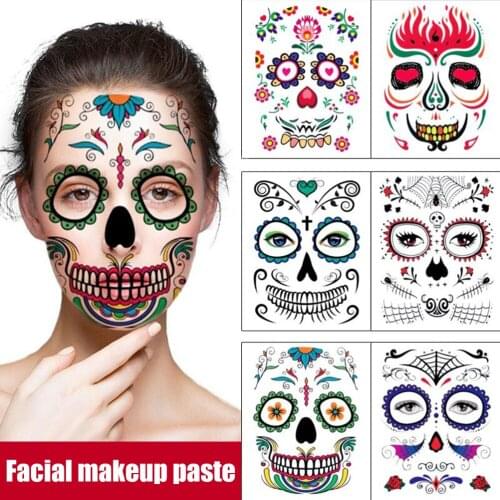 Halloween Temporary Face Tattoos Funny Waterproof Face Body Tattoo for Halloween Makeup Masquerade Party Cosplay Costume