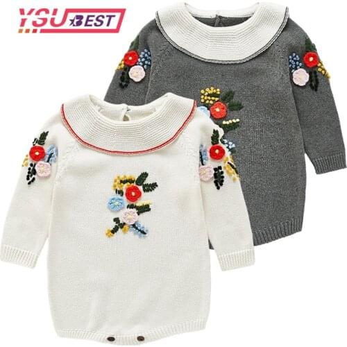 Knitted Baby Clothes Autumn Newborn Baby Romper Princess Boy Girl Jumpsuit Romper Long Sleeve Embroidery Baby Ruffle Rompers