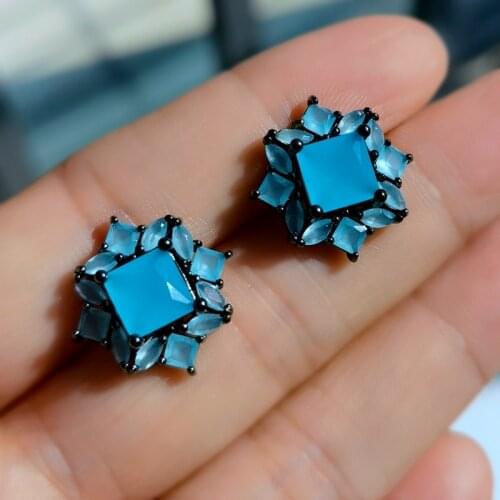 Vintage Flowers Stud Earrings For Women Green/Blue/Pink Bride Party Earrings Colorful Cubic zirconia Stone women accessories cz