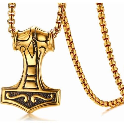 Fate love jewelry Gold Personality thors hammer pendant stainless steel necklace 3mm 24 inch