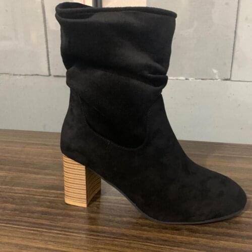 2021 New Women Boots Mid Calf Pumps Autumn Winter Ladies High Heels Pointed Toe Fashion Woman Shoes Plus Size Female Footwear