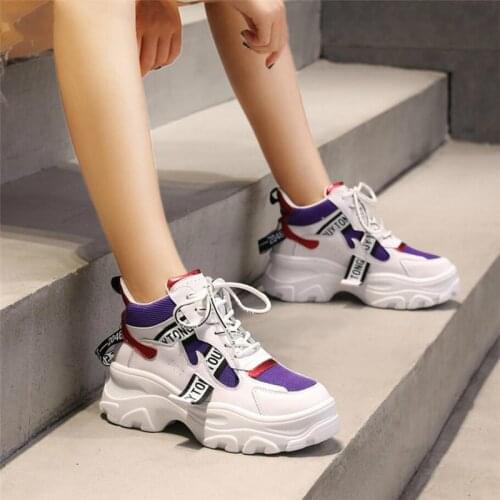 New Leather Womens Platform Chunky Sneakers Fashion Women Flat Thick Sole Shoes Woman Dad Footwear Wedges Shoes for Women