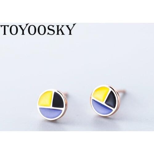 S925 Three Colors Enamel Round Stud Earrings for Women 2019 Jewelry