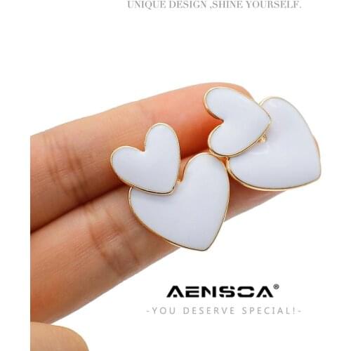 AENSOA 2020 Unique Design Pure White Heart Earring For Women Charm Two Ways to Wear Double Heart Statement Drop Earring Brincos