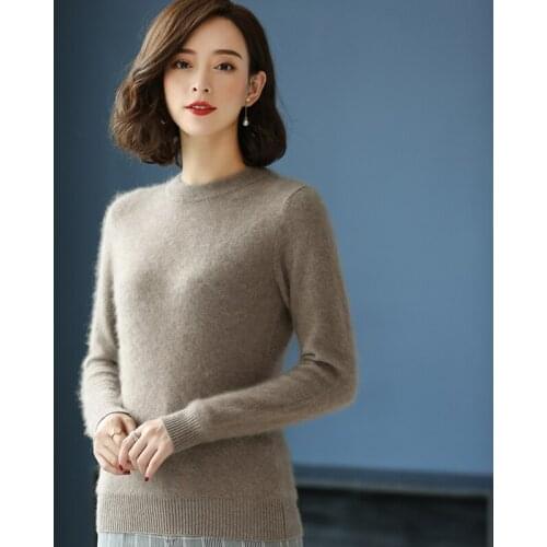 BARESKIY 2020 new ladies sweater mink velvet sweater solid color warmth thick pullover long sleeve O-neck sweater slim and thin