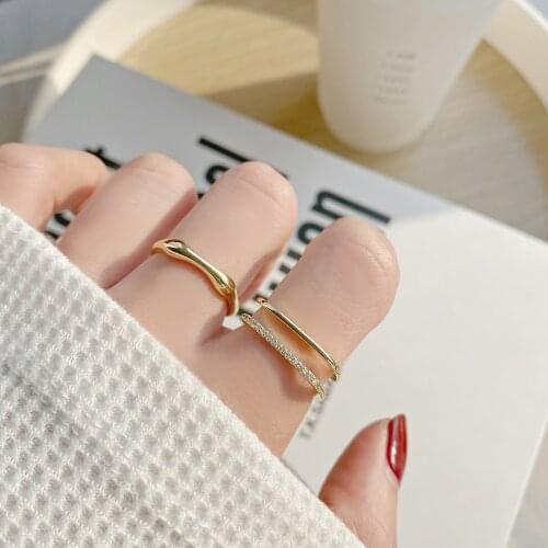 14k Gold Double Layer Square Zircon Inlaid With Zirconia Full Diamond Flashing Wave Open Ring Ladies Daily Jewelry