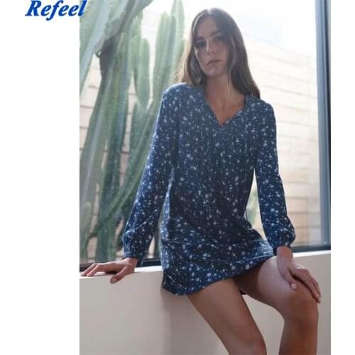 Elegant Spring Floral Print Loose Navy Blue Vestidos Retro O Neck Bandage Dresses Vintage Long Sleeve Dress