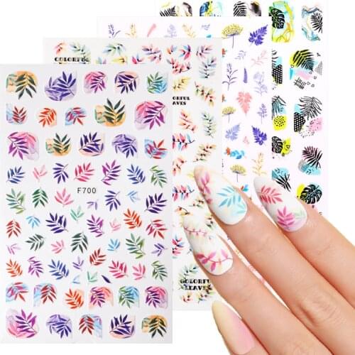 1 Sheet Colorful Leaves 3D Nail Stickers Summer Style Flower Leaf Nail Decals Abstract Face Image Transfer Sliders Nail Foils