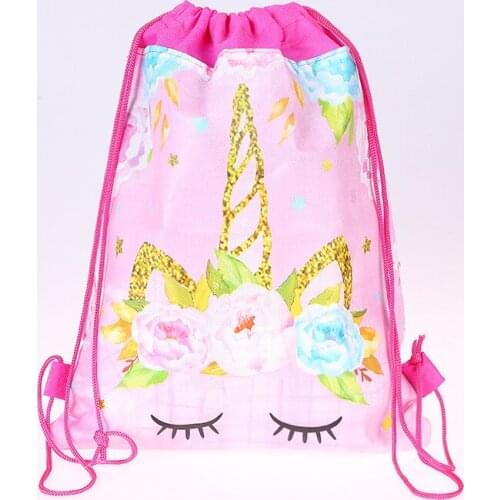 High Quality 34cmx27cm Drawstring Bag Unicorn 1Pcs Child Travel School Bag Fabrics Backpack Women Shopping Non-woven Bag Supply