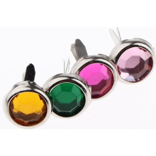 100 Pieces Assorted Color Metal Rhinestone Head Brads Paper Fasteners 7mm