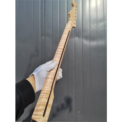 39# Tiger Flame Maple Guitar Neck 21 Fret 25.5inch Dark Yellow Pearl Dot Inlay DIY