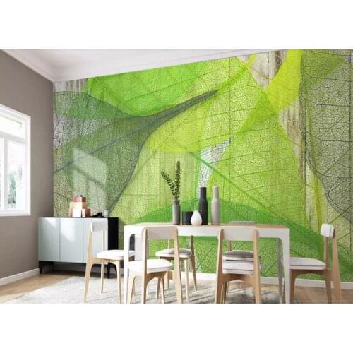 3D Wallpaper Custom 3d Mural Wallpaper Green veins leaves Nordic minimalist TV background wall painting