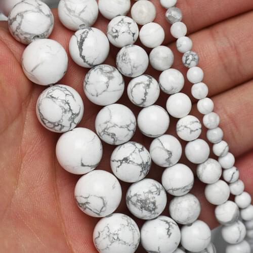 4 6 8 10 12mm Natural White Howlite Beads Smooth Round Gemstone Loose Beads For Bracelet Necklace Earrings Jewelry Making HK068