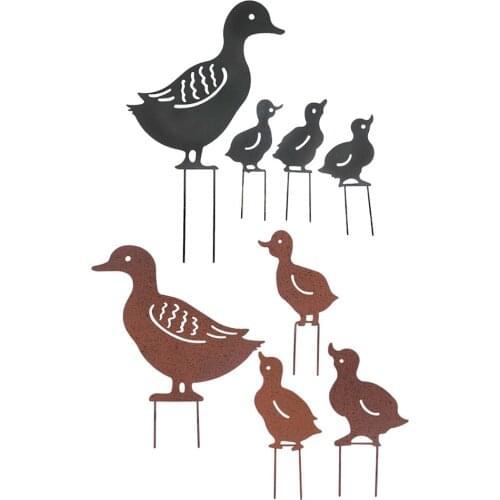 4X Metal Garden Family Duck Shape Stake Animal Retro Outdoor Sculpture Ornament