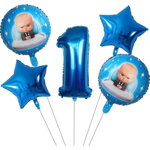 5pcs Cartoon Boss Baby Aluminum Balloon Aluminum Balloons Kids Birthday Party Supplies Baby Boy Girl 1st 2st Birthday Toys Ball