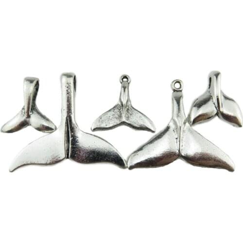 5PCS MIX Vintage Silver Alloy Beach Sea Ocean Theme Dolphin Whale Tail Pendant
