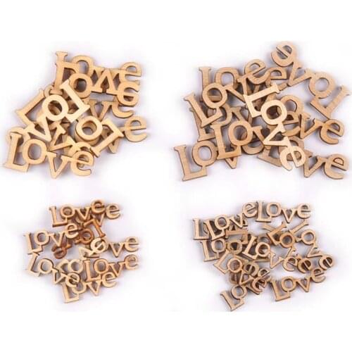 50Pcs "Love" Natural Wood DIY Crafts Supplies For Scrapbooking Handmade Wooden Ornament Home Wedding Party Decor 28x11/44x18mm