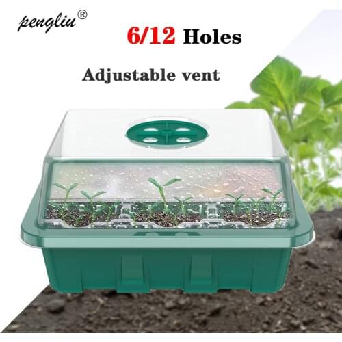 6/12 Cells Seed Tray Grow Box Nursery Pot Seedling Starter Germination Kit with Breathable valve port for Flower Garden 1Pack
