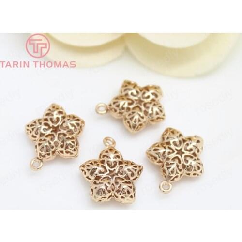 4PCS 14x16MM 24K Champagne Gold Color Plated Brass Hollow Star Charms Pendants High Quality Diy Jewelry Accessories