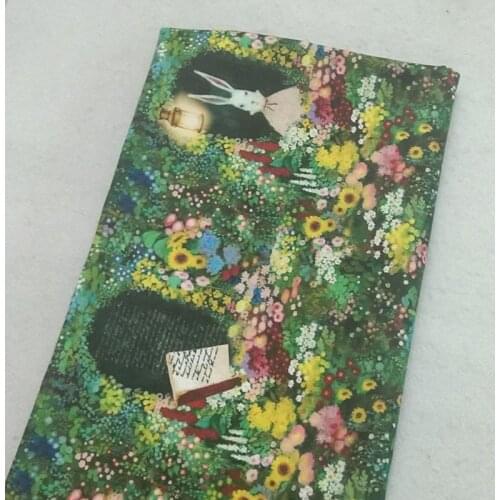Brand New Rabbits & Green GrassLand Colorful Flowers Printed Cotton Fabric 50x105cm Design 013 Fabric Patchwork for Cloth Dress