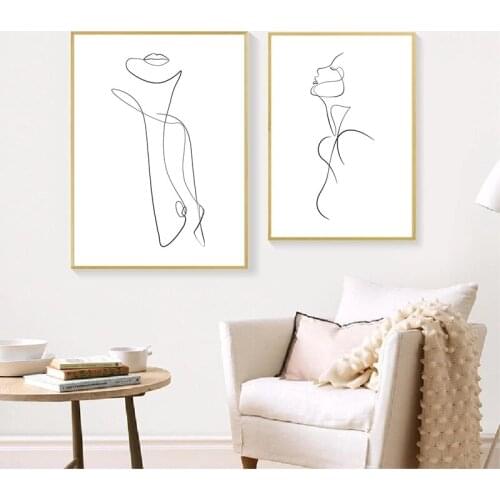 Abstract Woman One Line Drawing Art Canvas Painting Prints Feminine Figure Minimalist Line Sketch Poster for Home Cuadros Decor