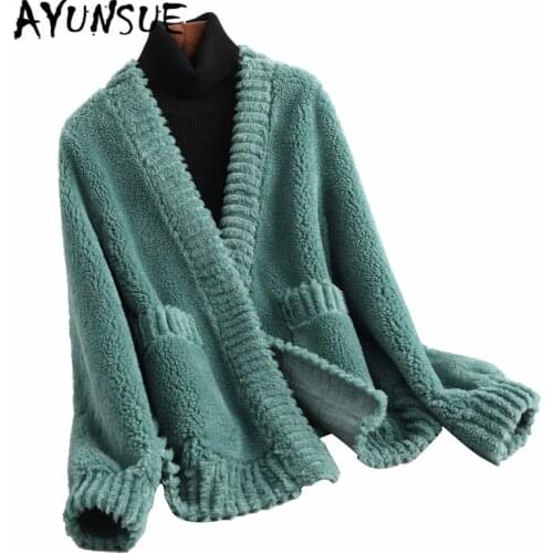 AYUNSUE Brand Winter Real Fur Coat Women Clothes 2020 Korean Vintage Casual Slim Shorts Wool Jacket Elegant Ladies Coats 59341