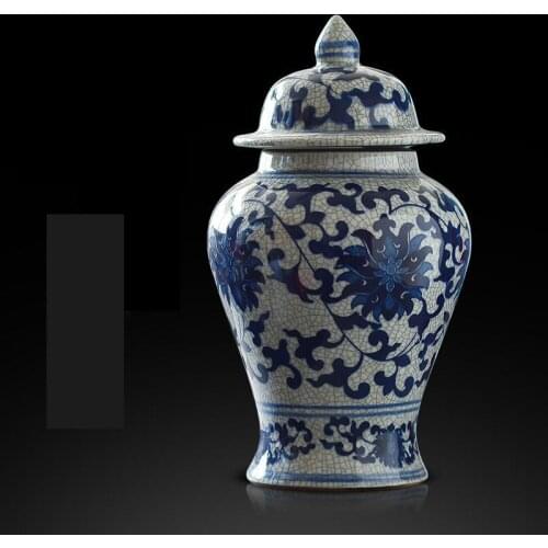 Jingdezhen Antique Blue And White Porcelain temple Jar Flower Vase Living Room Ornaments Home Decoration ceramic Ginger jar