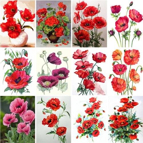 DIY 5D Diamond Painting Full Round & Square Resin Mosaic Diamond Embroidery Cross Stitch Kits Wall Art Poppy Flower Handwork