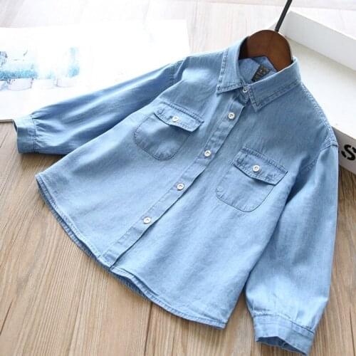 Girls ruffles denim shirts baby girl blouses wholesale kids top
