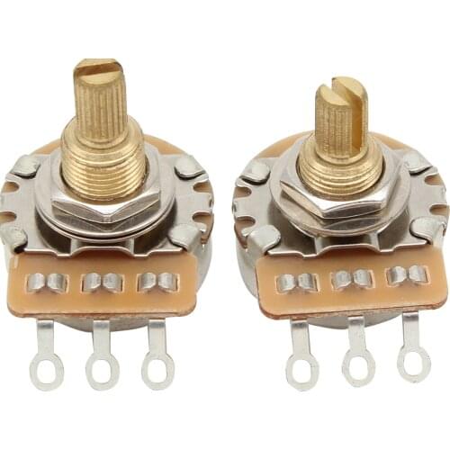 FLEOR 2PCS 3/8" Brass Threaded Shaft Guitar Potentiometers Pots 24-Splines Potentiometers 500K/250K Option for Guitar Bass